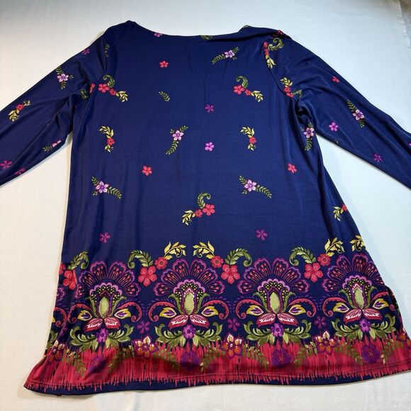 Plus Size Slinky Brand Stretchy Blue & Red Floral Top Size 1X Flattering Shaping - Picture 12 of 16